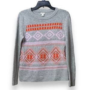J.Crew Factory Women’s Wool Blend Fair Isle Gray Pink Sweater Sz Small